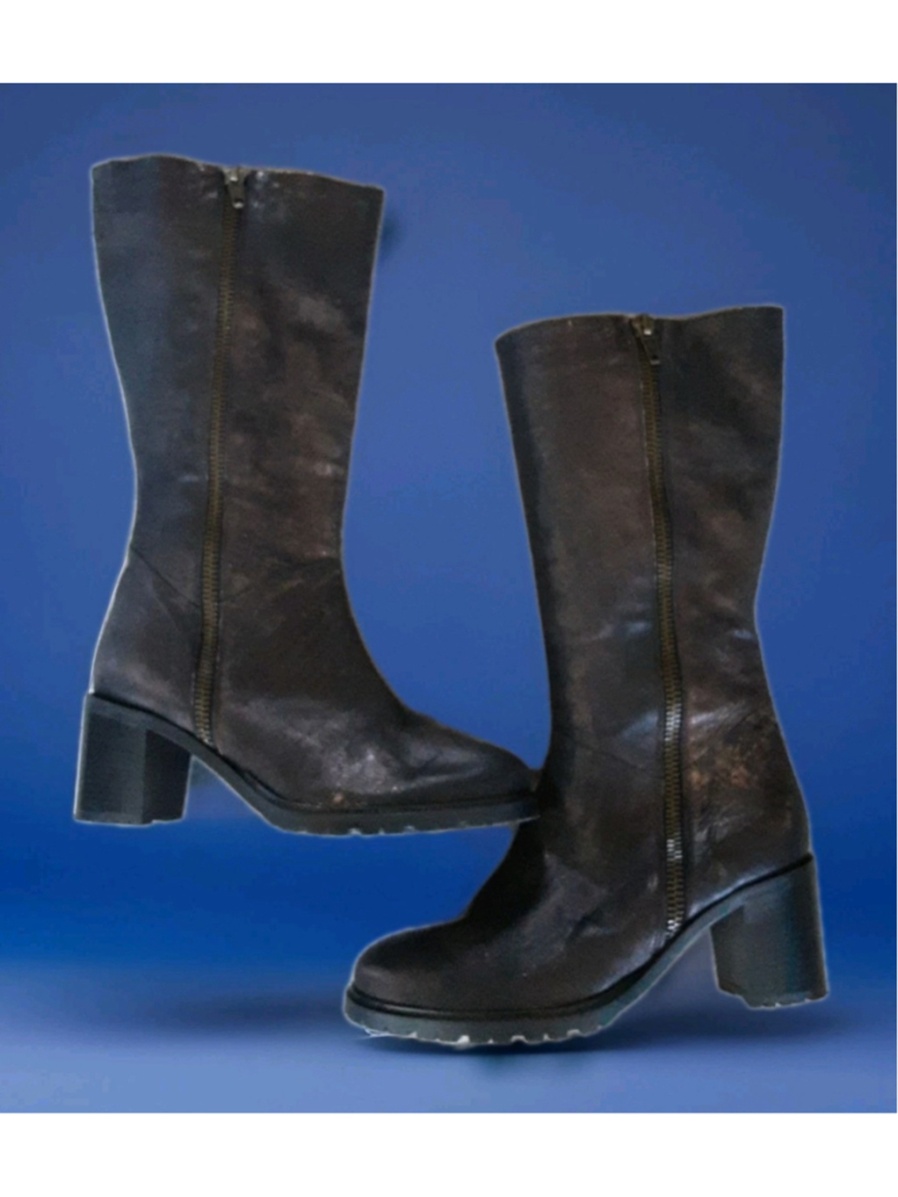 ROSS & SNOW- ROSINA-Bronzed Black Weatherproof Leather Boot-Made Italy-Sz 9-Mint